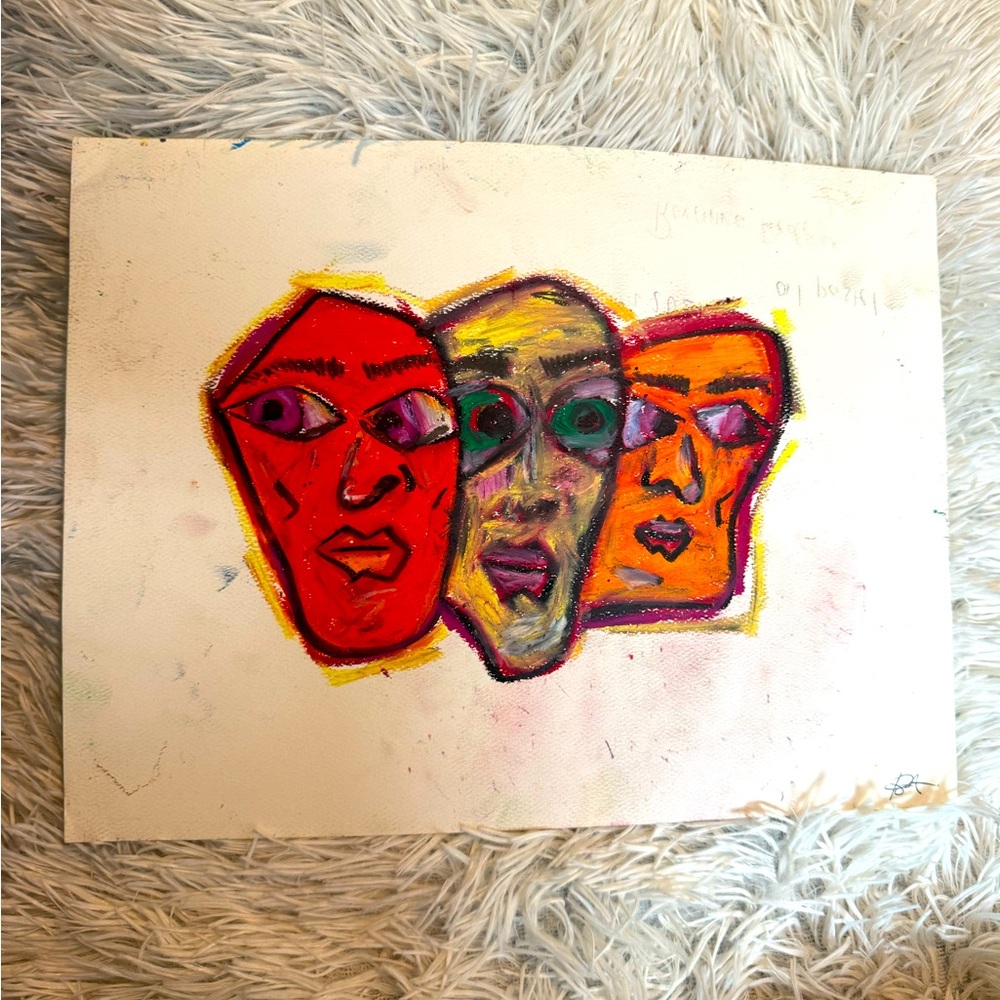 “Talking Heads” oil pastel 12x9”
